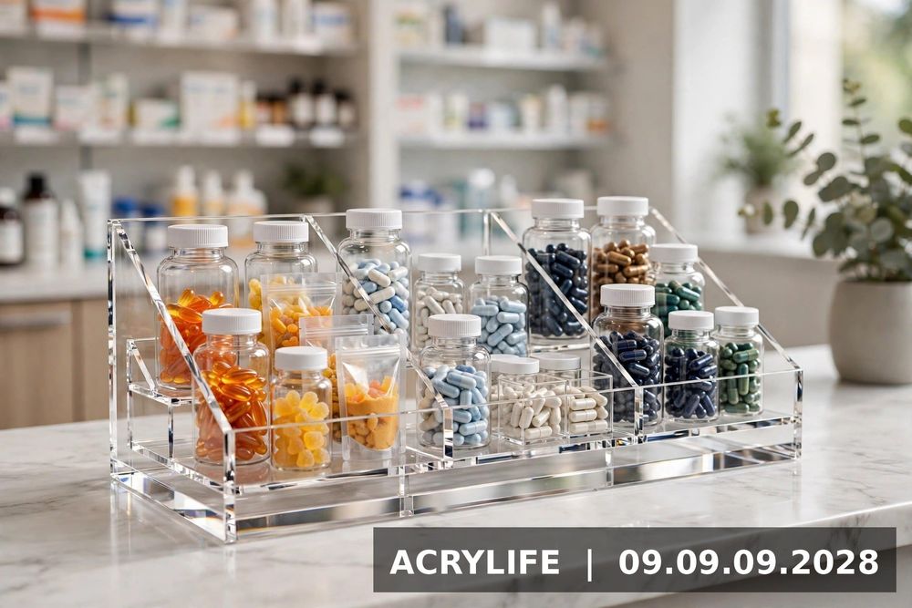 Kệ mica trưng bày thực phẩm chức năng thu hút khách