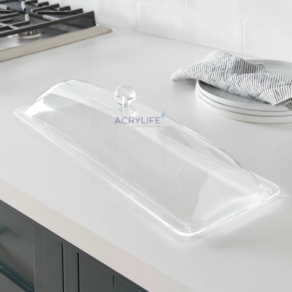 Khay mica trong suốt hình chữ nhật dài có nắp dùng đựng đồ trên bàn