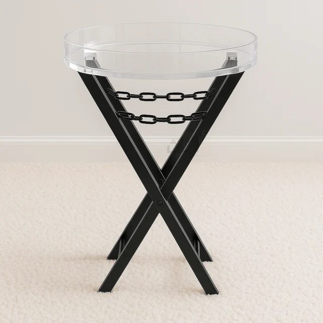Bàn Mica Acrylife - Acrylic Service Table with Black Iron Base