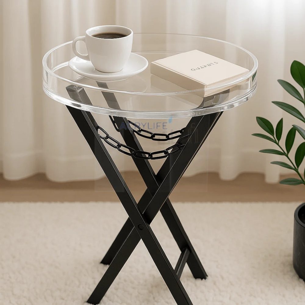 Bàn Mica Acrylife - Acrylic Service Table with Black Iron Base ảnh 3