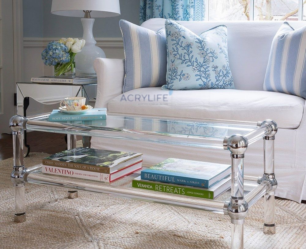 Bàn Mica Acrylife - Two-Tier Lucite and Glass Coffee Table