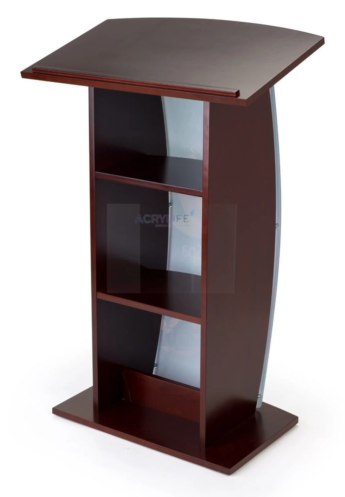Bục phát biểu mica Acrylife hiện đại với panel UV cong tùy chỉnh ảnh 3
