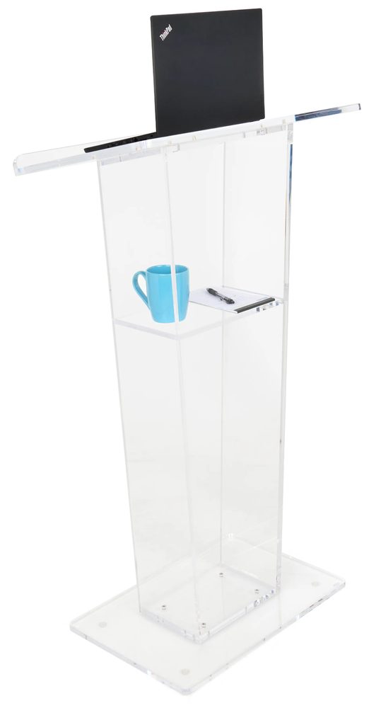 Bục phát biểu mica Acrylife – thiết kế thuôn hiện đại, có kệ bên trong