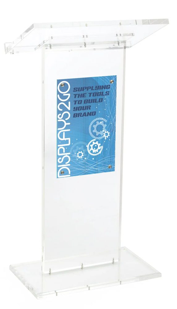 Bục phát biểu mica Acrylife trong suốt – khung gắn bảng in & ốc vít bạc