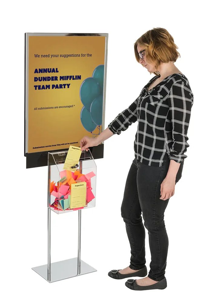 Giá Treo Poster Màu Bạc Kèm Hộp Phiếu Mica Acrylife – Ngăn Thẻ Góp Ý Trước – Khung 56 × 71 cm ảnh 3