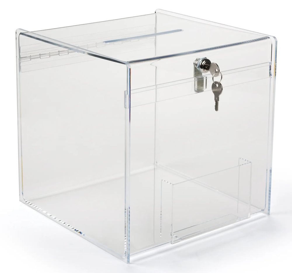 Hộp Quyên Góp Mica Acrylife Trong Suốt Có Khóa – 30 × 30 × 30 cm
