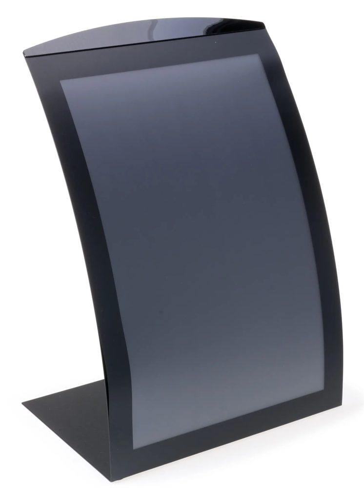 Kệ Menu Kim Loại Để Bàn – 28 × 43 cm – Thiết Kế Cong – Lens Nam Châm – Màu Đen