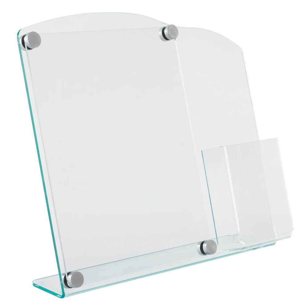 Kệ Menu Mica Acrylife Để Bàn – 22 × 28 cm – Lưng Nghiêng – Ngăn Brochure 10 × 23 cm – Chốt Inox ảnh 2