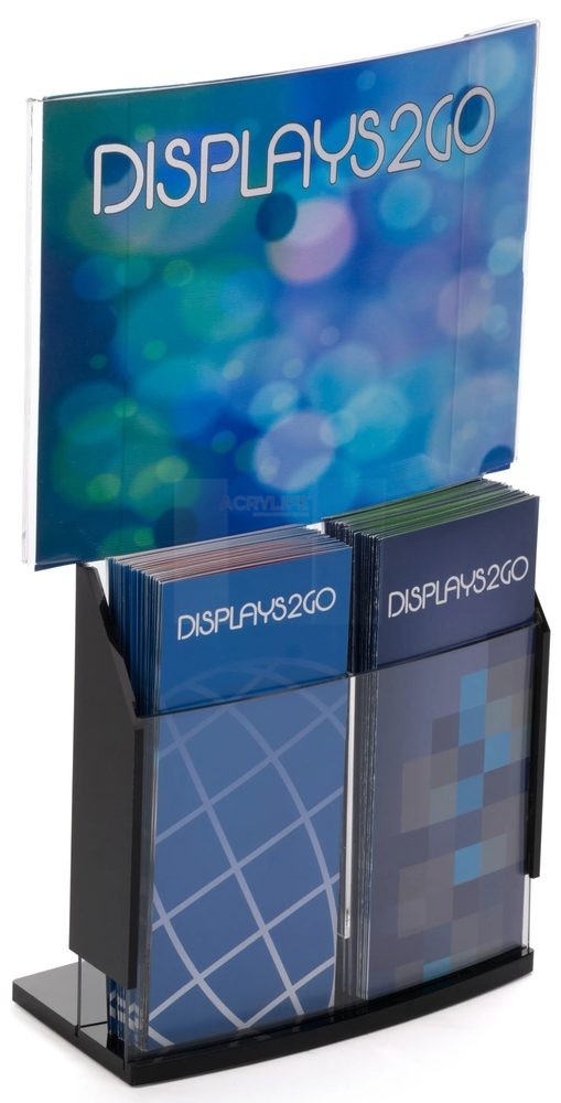 Kệ Menu Mica Acrylife Để Bàn – 22 × 28 cm – Thiết Kế Convex – 2 Ngăn Brochure – Màu Đen