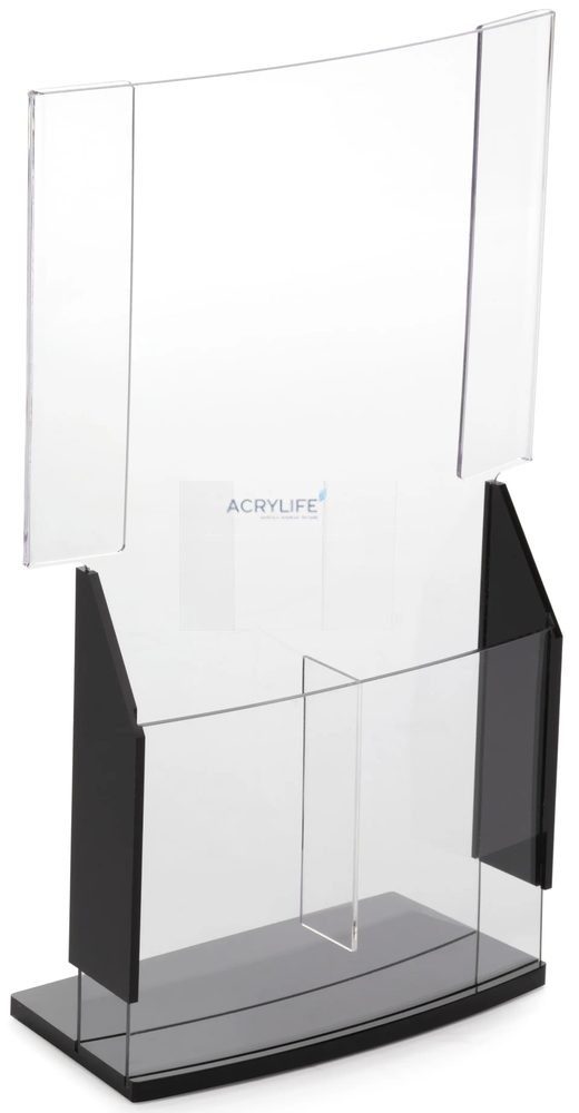 Kệ Menu Mica Acrylife Để Bàn – 22 × 28 cm – Thiết Kế Convex – 2 Ngăn Brochure – Màu Đen ảnh 2