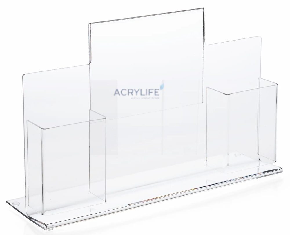 Kệ Menu Mica Acrylife Để Bàn – 22 × 28 cm – Thiết Kế T-Style – 2 Ngăn Brochure ảnh 2