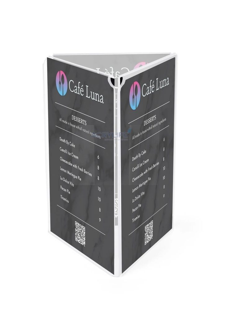 Kệ Menu Mica Acrylife Để Bàn – 3 Mặt – Tri-Fold – Trong Suốt ảnh 2