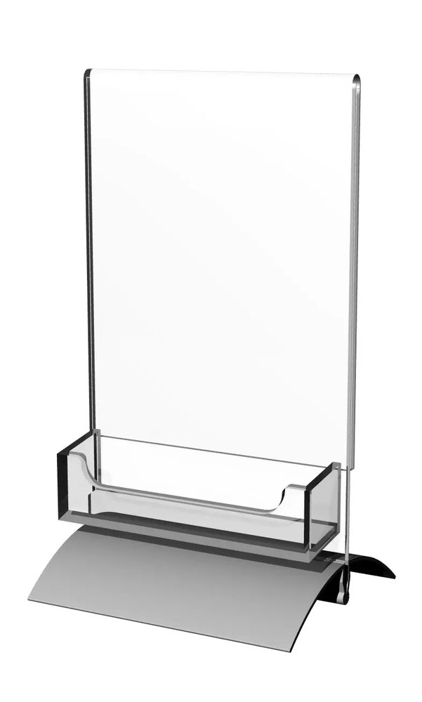 Kệ Menu Mica Acrylife Để Bàn – Khung 10 × 15 cm – Ngăn Đựng Name Card – Đế Bạc Snap-On