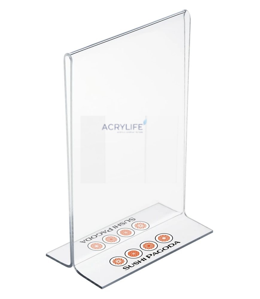 Kệ Menu Mica Acrylife Để Bàn – T-Style – Bottom Insert – In Logo UV Tùy Chỉnh – Viền Mờ