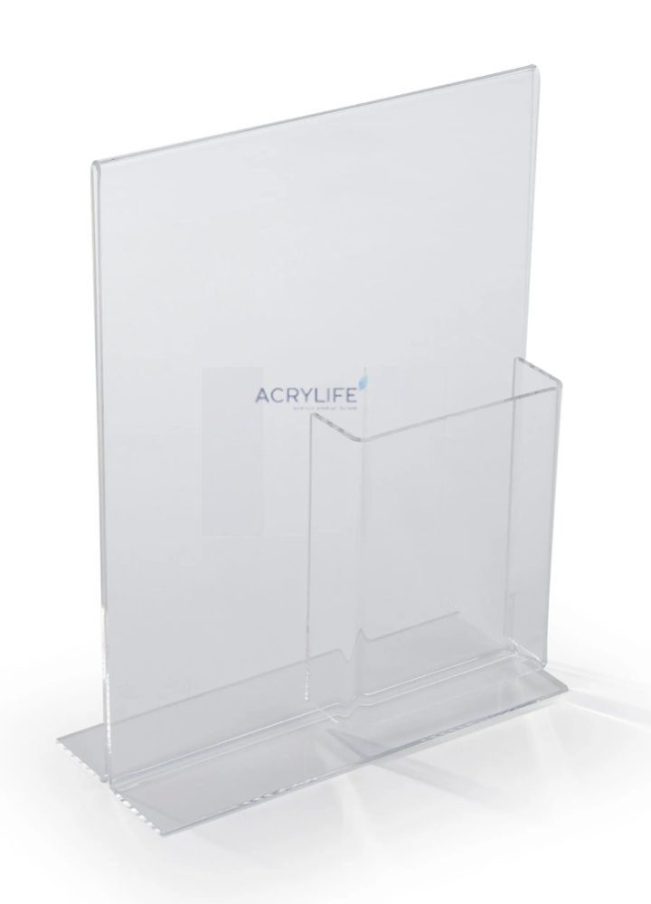 Kệ Menu Mica Acrylife Để Bàn – T-Style – Bottom Insert – Kèm Ngăn Brochure – Trong Suốt ảnh 2